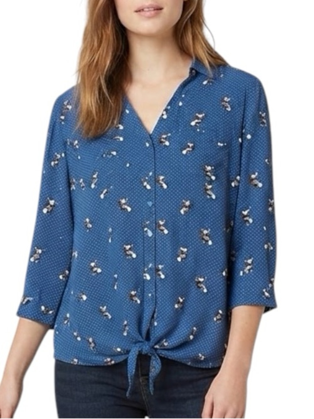REITMANS French Puppy Polka Dot Tie-Front Button Down Blouse Size Large